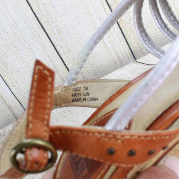 Frye Lena White Leather Strappy Sling Back Cork Platform Heeled Sandals 7 M - Picture 7 of 9